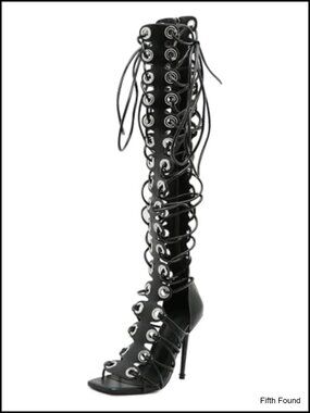 Peep Toe Lace Up High Heeled Gladiator Sandals Over The Knee Bootie with Zipper